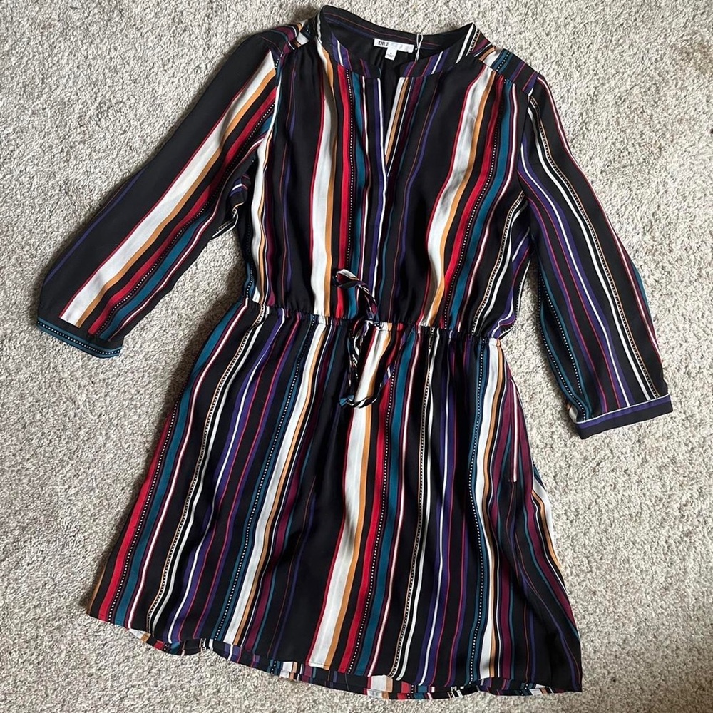 Rainbow and black vertical striped dress